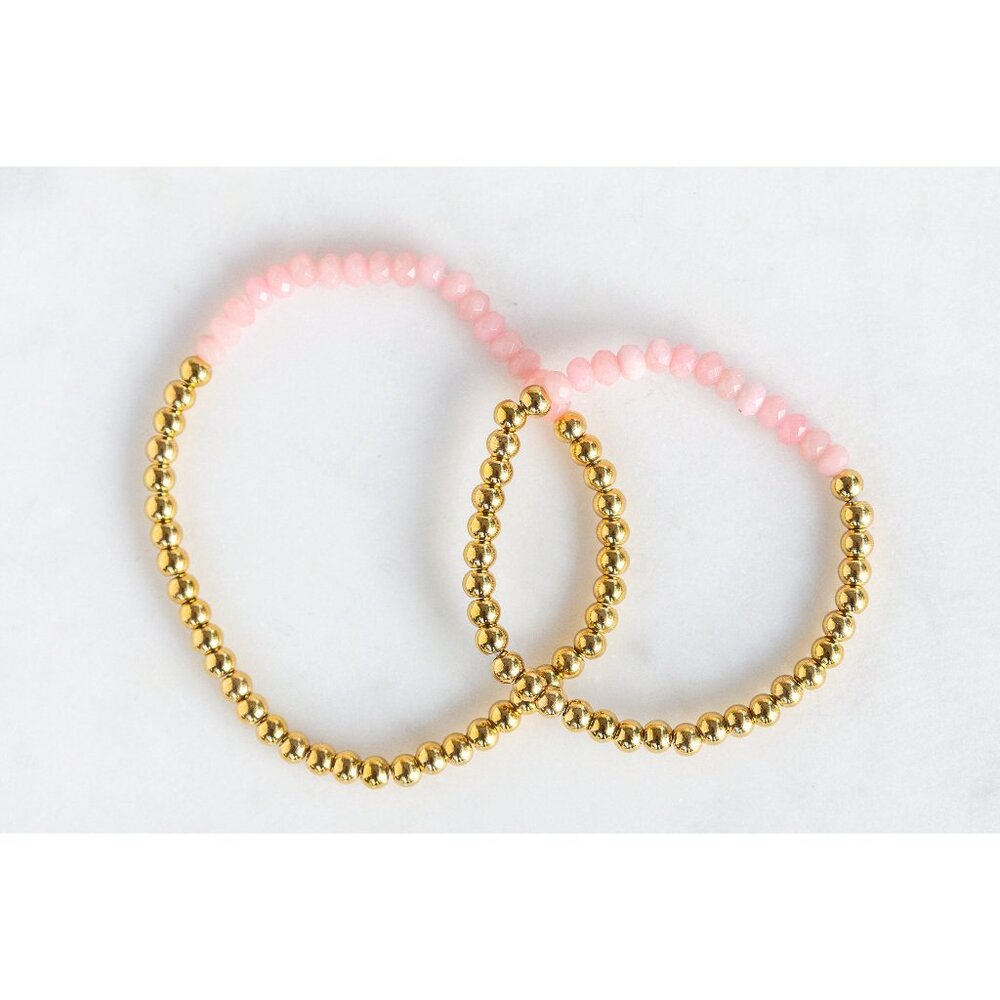 Pink Matching Bracelet for Mom and Daughter Bracelet Waterproof Gold Beaded Brac